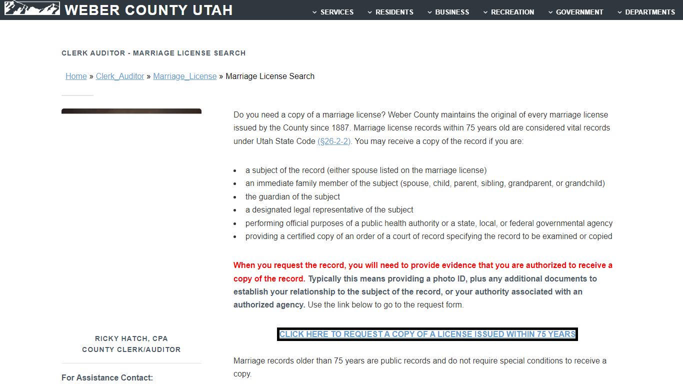 Marriage License Search - Weber County, Utah